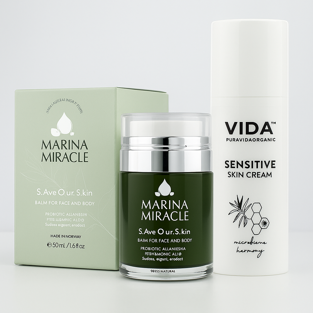 Två favoriter för känslig hud – hur skiljer sig Pura Vida Sensitive Skin Cream från Marina Miracle SOS Balm?